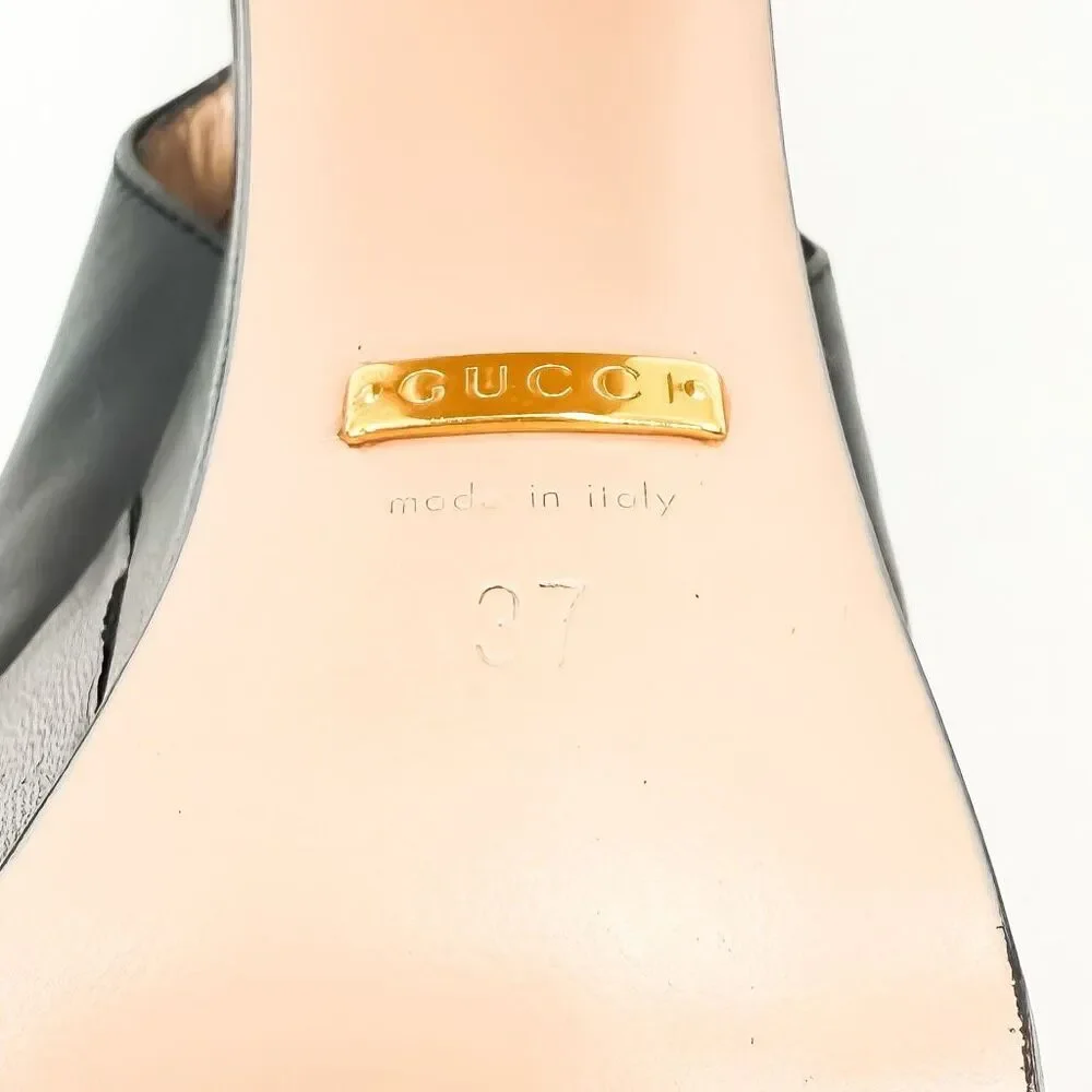 Gucci Horsebit Baby120 Platform Pumps EU 37 US 7 Black Leather Slingback